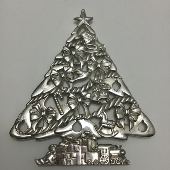 Silver Plated Metal Hanging Christmas Tree Trivet Train Doll Drum Bugle - Picture 4 of 6